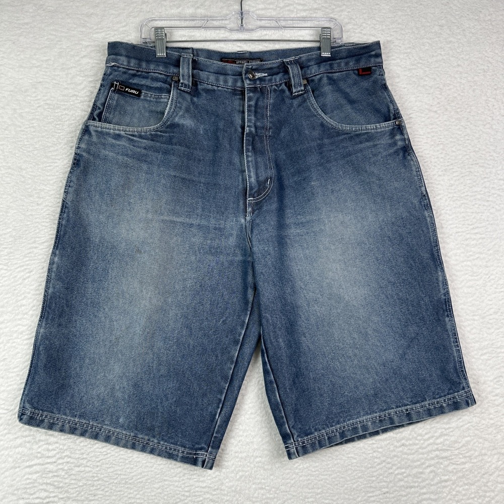Vintage FUBU Jean Shorts‎ Mens 38 Blue Denim Baggy Y2K Skater Hiphop Grunge